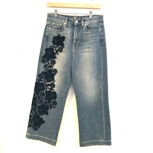 7 For All Mankind cropped Alexa denim/jeans women's size 27 floral velvet decals